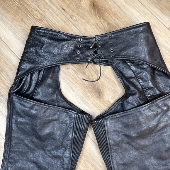 Black Leather Motorcycle Chaps Size Small - Picture 4 of 7